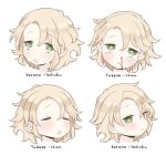  1girl blonde_hair blush bright_pupils closed_mouth drooling expressions green_eyes kereno looking_at_viewer medium_hair mole mole_under_eye mouth_drool multiple_views open_mouth original portrait simple_background tears white_background white_pupils wide-eyed 