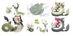  alternate_color branch character_name concept_art evolutionary_line fakemon leaf multiple_views no_humans original pokemon pokemon_(creature) red_eyes siirakannu simple_background thorns tongue tongue_out translation_request white_background 