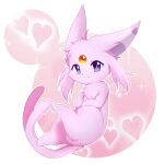  animal_focus closed_mouth commentary espeon fluffy forehead_jewel forked_tail full_body gem happy heart heart_background highres kryztar looking_at_viewer no_humans outline pink_background pokemon pokemon_(creature) purple_eyes smile solo sparkle split_mouth tail two-tone_background white_outline 