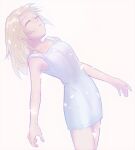  1girl bare_shoulders blonde_hair breasts closed_eyes collarbone dress eyelashes kingdom_hearts kingdom_hearts_ii long_hair namine simple_background softben solo white_dress 