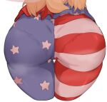  1girl american_flag_legwear ass ass_focus blonde_hair close-up clownpiece cropped_legs doro_au fairy_wings from_behind long_hair pantyhose pantylines simple_background solo star_(symbol) star_print striped thigh_gap touhou white_background wings 