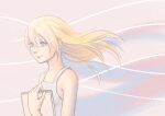  1girl absurdres bare_shoulders blonde_hair blue_eyes breasts closed_mouth collarbone dress highres kingdom_hearts kingdom_hearts_ii long_hair namine smile solo white_dress yayokichi3 