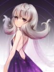  1girl :o ass back bangs breasts butt_crack dress eyebrows from_side grey_hair highres long_hair looking_at_viewer nijisanji nijisanji_en purple_dress purple_eyes reimu_endou shiina_rei sideboob small_breasts solo virtual_youtuber 