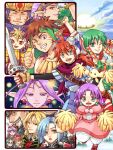  6+boys 6+girls animal_ears baal_(grandia) closed_mouth commentary_request dress earrings feena_(grandia) gadwin_(grandia) grandia grandia_i guido_(grandia) jewelry justin_(grandia) leen_(grandia) liete_(grandia) long_hair looking_at_viewer milda_(grandia) mio_(grandia) mullen_(grandia) multiple_boys multiple_girls nana_(grandia) open_mouth puui_(grandia) rabbit_ears rapp_(grandia) saki_(grandia) smile snowduck sue_(grandia) sword weapon 