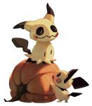  :d black_eyes bluekomadori commentary english_commentary eye_contact highres looking_at_another mimikyu no_humans open_mouth pichu pokemon pokemon_(creature) pumpkin smile tongue white_background 