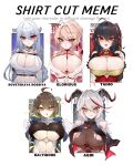  5girls aegir_(azur_lane) azur_lane baltimore_(azur_lane) bandaged_arm bandages bare_shoulders black_hair bodystocking braid breasts brown_hair bursting_breasts china_dress chinese_clothes chinese_new_year choker cleavage cleavage_cutout clothing_cutout covered_nipples demon_horns dress english_text eyebrows_visible_through_hair framed_breasts glorious_(azur_lane) glorious_(pungent_plum)_(azur_lane) gloves hair_between_eyes hair_on_horn hair_ornament hair_stick highres horns huge_breasts kanzashi kive large_breasts light_brown_hair long_hair looking_at_viewer low_neckline medium_hair meme multicolored_hair multiple_girls navel neckwear_request official_alternate_costume open_clothes open_dress purple_eyes red_choker red_dress red_eyes red_hair revealing_clothes shirt_cut_(meme) side_braid sleeveless sleeveless_dress sovetskaya_rossiya_(azur_lane) sovetskaya_rossiya_(the_lackadaisical_lookout)_(azur_lane) stomach_cutout streaked_hair taihou_(azur_lane) taihou_(phoenix&#039;s_spring_song)_(azur_lane) tank_top tied_hair torn_bodystocking torn_clothes two-tone_hair underboob white_gloves white_hair white_tank_top yellow_eyes 