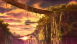  absurdres bridge building cloud highres lens_flare no_humans original outdoors plant scenery sky sumassha_t_t sun sunset vines 