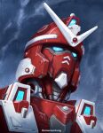  artist_name blue_eyes emerson_tung english_commentary highres looking_down mecha mekaverse no_humans piston portrait science_fiction solo v-fin 