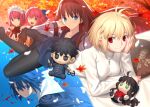  1boy 6+girls ahoge antenna_hair apron arcueid_brunestud arima_miyako arm_support autumn_leaves bangs black_dress black_hair black_hairband black_legwear blonde_hair blood blue_eyes blue_hair blue_sailor_collar character_doll ciel_(tsukihime) closed_mouth collarbone cross cross_necklace doll dress eyebrows_visible_through_hair floating_hair full_body habit hairband half_updo hands_on_another&#039;s_shoulders hisui_(tsukihime) jewelry juliet_sleeves kohaku_(tsukihime) leaf long_hair long_sleeves looking_at_viewer lying maid maid_apron maid_headdress melty_blood melty_blood:_type_lumina multiple_girls neck_ribbon necklace nun official_art one_eye_closed open_mouth pantyhose puffy_sleeves red_eyes red_hair red_neckwear red_ribbon ribbon sailor_collar school_uniform serafuku short_hair smile source_request sweater takeuchi_takashi tohno_akiha tohno_shiki tongue tsukihime tsukihime_(remake) turtleneck turtleneck_sweater type-moon upper_body white_apron white_sweater yellow_eyes 