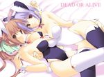  animal_ears ayane_(doa) between_breasts breasts brown_eyes brown_hair bunny_ears bunny_tail bunnysuit dead_or_alive duplicate iizuki_tasuku kasumi_(doa) long_hair multiple_girls ponytail purple_hair red_eyes short_hair siblings sisters tail thighhighs 