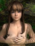  3d artist_request blue_eyes breasts brown_hair dead_or_alive hitomi_(doa) medium_breasts nail_polish nude solo 