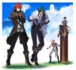  ... 4boys bangs black_footwear black_gloves black_hair blue_hair boots brown_hair closed_eyes cloud crossed_arms crossed_legs dark-skinned_male dark_skin diluc_(genshin_impact) eyepatch fur_trim genshin_impact gloves gradient_hair grass high_heel_boots high_heels highres jacket kaeya_(genshin_impact) long_hair long_sleeves male_focus mask mask_on_head multicolored_hair multiple_boys open_mouth orange_hair pants ponytail red_hair sitting sky speech_bubble standing streaked_hair tartaglia_(genshin_impact) translation_request u_5ham0 vision_(genshin_impact) zhongli_(genshin_impact) 