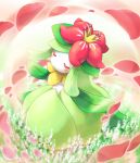  blush closed_eyes colored_skin commentary_request d-nezumi flower lilligant no_humans petals pokemon pokemon_(creature) solo standing white_flower white_skin 