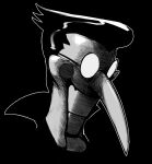  1boy black_background black_hair commentary deltarune english_commentary glasses greyscale grin head highres krekkov male_focus monochrome pointy_nose puppet short_hair smile spamton_g._spamton 