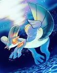  air_bubble blurry bubble closed_mouth commentary_request full_body fusenryo highres no_humans orange_eyes pokemon pokemon_(creature) solo swampert swimming underwater 