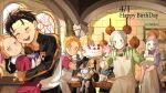  :d absurdres apron bangsutur batter beatrice_(re:zero) black_hair blonde_hair blue_eyes cake capelet commentary_request emilia_(re:zero) flower food frilled_apron frills fruit frying_pan fur-trimmed_capelet fur_trim garfiel_tinsel gift green_eyes hair_flower hair_ornament hair_slicked_back happy_birthday headdress headwear_request highres hug long_hair mixing_bowl natsuki_subaru open_mouth orange_hair otto_suewen petra_leyte pink_hair ram_(re:zero) re:zero_kara_hajimeru_isekai_seikatsu silver_hair smile strawberry tasting 