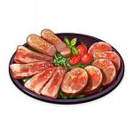  artist_request bacon cherry_tomato cold_cut_platter_(genshin_impact) commentary english_commentary food food_focus genshin_impact ham lettuce lowres meat no_humans official_art sausage still_life third-party_source tomato transparent_background tray 