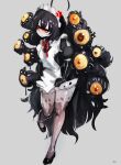  1girl absurdres alternate_costume anger_vein apron black_footwear black_gloves black_hair colored_sclera cyclops elbow_gloves enmaided full_body gazer_(monster_girl_encyclopedia) gloves highres long_hair looking_at_viewer maid maid_headdress messy_hair monster_girl monster_girl_encyclopedia my700 one-eyed pale_skin red_eyes red_neckwear simple_background solo tentacles very_long_hair yellow_sclera 