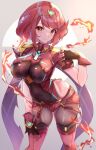  1girl bangs black_gloves breasts chest_jewel earrings fingerless_gloves gloves highres jewelry large_breasts pantyhose pyra_(xenoblade) racket_ti1 red_eyes red_hair red_legwear red_shorts short_hair short_shorts shorts solo super_smash_bros. swept_bangs thighhighs tiara xenoblade_chronicles_(series) xenoblade_chronicles_2 