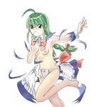  artist_request bow bow_panties breasts green_eyes green_hair me-tan nipples os-tan panties small_breasts solo tearing_clothes topless torn_clothes underwear wardrobe_malfunction white_panties 