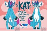  adrianartistry blue_eyes blue_fur canid canine chaoticrenegade fennec fox fur hair kai male mammal model_sheet multicolored_hair smile standing text tongue 