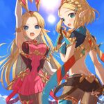  2girls adjusting_clothes aegis_sword_(xenoblade) armor ass bangs bare_shoulders bitikara black_gloves blonde_hair blush breasts cosplay fingerless_gloves gloves headpiece jewelry large_breasts long_hair looking_at_viewer multiple_girls mythra_(massive_melee)_(xenoblade) mythra_(xenoblade) mythra_(xenoblade)_(cosplay) open_mouth pantyhose pointy_ears princess_zelda pyra_(xenoblade) pyra_(xenoblade)_(cosplay) short_hair short_shorts shorts simple_background super_smash_bros. swept_bangs the_legend_of_zelda the_legend_of_zelda:_a_link_between_worlds the_legend_of_zelda:_breath_of_the_wild the_legend_of_zelda:_breath_of_the_wild_2 thigh_strap tiara very_long_hair xenoblade_chronicles_(series) xenoblade_chronicles_2 yellow_eyes 