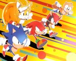  5boys animal_nose black_eyes flying furry furry_male gloves grin knuckles_the_echidna mighty_the_armadillo multiple_boys ray_the_flying_squirrel red_footwear running shoes smile sneakers sonic_(series) sonic_mania sonic_the_hedgehog sonic_the_hedgehog_(classic) tails_(sonic) tondamanuke white_gloves 