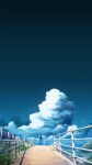  1boy absurdres arms_at_sides blue_sky cloud commentary_request cumulonimbus_cloud day gradient_sky grass hati_98 highres original outdoors plant railing scenery silhouette sky solo standing tree wide_shot 
