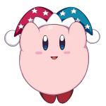  1other arms_up blue_eyes blush crown_hair_ornament jumping kirby kirby_(series) looking_at_viewer open_mouth red_footwear simple_background smile solo white_background zeroshiki_kouichi 
