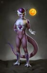  1boy absurdres arm_behind_back astor_alexander commentary dragon_ball dragon_ball_(object) dragon_ball_z english_commentary frieza full_body highres horns male_focus red_eyes smile solo tail watermark 