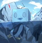  ! afloat cloud commentary_request day eiscue eiscue_(ice) full_body highres kotobukkii_(yt_lvlv) looking_to_the_side no_humans outdoors partially_underwater_shot pokemon pokemon_(creature) sky solo water 