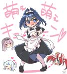  4girls alternate_costume apron black_dress blue_hair blush dated dress enmaided gawr_gura hakos_baelz heart heart_hands highres hololive hololive_english lia_(pandaen) long_hair maid maid_headdress moe_moe_kyun! mori_calliope multiple_girls ouro_kronii pink_hair red_hair veil virtual_youtuber white_hair 