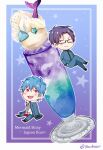  2boys bandages chibi food glasses highres ice_cream ice_cream_float kaidou_shun kuboyasu_aren light_blue_hair multiple_boys pirika_(rm0315) purple_hair red_eyes saiki_kusuo_no_psi_nan school_uniform 