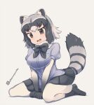  1girl :d animal_ear_fluff animal_ears between_legs black_footwear black_gloves black_hair black_skirt blue_shirt breasts brown_eyes common_raccoon_(kemono_friends) elbow_gloves fang gloves gradient_gloves grey_background grey_hair hand_between_legs kemono_friends kuromiya loafers looking_at_viewer medium_breasts multicolored_hair one-hour_drawing_challenge pantyhose pleated_skirt puffy_short_sleeves puffy_sleeves raccoon_ears raccoon_girl raccoon_tail shirt shoes short_sleeves simple_background sitting skirt smile solo tail twitter_username two-tone_hair v-shaped_eyebrows wariza white_gloves white_hair white_pantyhose 