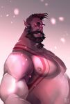  1boy back_hair bara beard belly colored_sclera colored_skin commission facial_hair full_beard grey_skin hairy large_pectorals looking_at_viewer looking_to_the_side male_focus mohawk monster_boy muscular muscular_male nipples nude original pectorals pejnt_(pejntboks) plump pointy_ears red_sclera short_hair solo sparse_arm_hair sparse_chest_hair thick_beard thick_eyebrows thick_mustache tied_beard undercut upper_body 