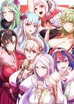  6+girls absurdres alear_(female)_(fire_emblem) alear_(fire_emblem) alternate_costume black_gloves black_hair blue_eyes blue_hair blush breasts cleavage corrin_(female)_(fire_emblem) corrin_(fire_emblem) crossed_bangs fire_emblem fire_emblem:_the_blazing_blade fire_emblem:_three_houses fire_emblem_awakening fire_emblem_engage fire_emblem_fates flower fur_trim gloves green_eyes green_hair grima_(fire_emblem) hair_between_eyes hair_flower hair_ornament heterochromia highres huge_breasts hydrangea idunn_(fire_emblem) japanese_clothes kimono large_breasts looking_at_viewer multicolored_hair multiple_girls nel_(fire_emblem) ninian_(fire_emblem) open_mouth pointy_ears ponytail red_eyes red_hair rhea_(fire_emblem) robin_(female)_(fire_emblem) robin_(fire_emblem) smile split-color_hair tiara tiki_(adult)_(fire_emblem) tiki_(fire_emblem) to_(tototo_tk) two-tone_hair white_hair 