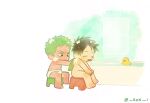  2boys bathing bathroom bathtub black_hair chibi closed_eyes completely_nude couple full_body green_hair green_towel highres looking_at_another male_focus monkey_d._luffy multiple_boys naked_towel nok_(nok_1) nude on_stool one_piece roronoa_zoro rubber_duck same-sex_bathing scar scar_on_cheek scar_on_face shared_bathing short_hair sideburns sitting soap soap_bubbles tongue tongue_out towel washing washing_another washing_back water white_towel window yaoi 