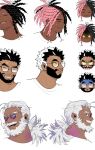  beard black_braid blue_earpiece dark-skinned_male dark_skin earrings facial_hair full_beard glasses gold greyscale jewelry monochrome moosopp original pink_braid purple_scales scar scar_on_face scar_on_forehead spiked_hair spiked_hair-ponytail spiky_beard tan tooth yellow_eyes 