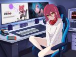  1girl chair cola gaming_chair headphones highres hololive hololive_china hood hoodie luochao0524 minifridge nintendo_switch swivel_chair virtual_youtuber white_hoodie yogiri_(hololive) 