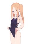  1girl abigail_williams_(fate) absurdres alternate_hairstyle blonde_hair blue_eyes blue_swimsuit breasts closed_mouth fate/grand_order fate_(series) highres jilu long_hair looking_at_viewer one-piece_swimsuit simple_background small_breasts smile solo swimsuit thighs twintails white_background 