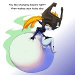 big_diaper chocomintshake dialogue diaper diaper_change_request diaper_squish feces female floating hi_res huge_diaper humanoid imp looking_back looking_down midna nintendo rear_view soiling solo stink_lines talking_to_viewer text the_legend_of_zelda touching_diaper twili twilight_princess