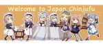  6+girls absurdres ahoge ane_hoshimaru black_gloves black_pantyhose black_sailor_collar blonde_hair blue_eyes blue_sailor_collar burger chibi closed_eyes commission cup disposable_cup dress english_text fang fletcher_(kancolle) flying_sweatdrops food french_fries glasses gloves grey_hair hat headgear heywood_l._edwards_(kancolle) highres janus_(kancolle) javelin_(kancolle) jervis_(kancolle) johnston_(kancolle) kantai_collection light_brown_hair long_hair long_sleeves multiple_girls open_mouth pantyhose rudder_footwear sailor_collar sailor_dress samuel_b._roberts_(kancolle) school_uniform serafuku single_glove skeb_commission skin_fang sparkle table wavy_mouth white_gloves 