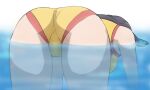  1girl asphyxiation ass black_hair breasts drowning from_behind haruyama_kazunori houkago_teibou_nisshi kotani_sayaka long_hair one-piece_swimsuit solo swimsuit underwater yellow_one-piece_swimsuit 