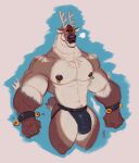 2023 abs anthro antlers barazoku bell biceps big_bulge big_muscles blue_background bracelet bulge christmas clothed clothing dasher deer eyebrows fur grey_background hi_res holidays horn huge_muscles jewelry jockstrap looking_at_viewer male mammal manly muscular muscular_anthro muscular_male navel new_world_deer nipple_piercing nipple_ring nipples pecs piercing reindeer ring_piercing simple_background solo standing thick_thighs toastyfuzzbuns topless topless_anthro topless_male tuft underwear