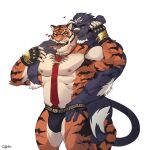 1:1 anthro anthro_on_anthro areola armpit_hair biped blush blush_lines body_hair bulge claws clothing coffeline countershade_face countershade_fur countershade_torso countershading duo epic_games fangs felid fingers fortnite fur hi_res inner_ear_fluff jockstrap male male/male mammal muscular muscular_anthro muscular_male necktie nipple_piercing nipples notched_ear oscar_(fortnite) pantherine piercing simple_background striped_body striped_fur stripes tail teeth tiger tongue tongue_out tuft underwear whiskers white_background