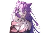 2024 animal_humanoid breasts cleavage clothed clothing digital_media_(artwork) eyelashes female golub_lol hair hair_over_eye humanoid misuri_(golub_lol) one_eye_obstructed purple_eyes purple_hair shaded simple_background solo white_background