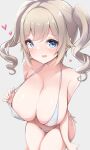  1girl barbara_(genshin_impact) blonde_hair blue_eyes blush breasts cleavage drill_hair genshin_impact long_hair looking_at_viewer open_mouth smile solo twin_drills twintails xlyami 
