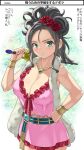  1girl black_hair blush bracer breasts cleavage deborah_(dq5) dragon_quest dragon_quest_v dress earrings flower hair_flower hair_ornament imaichi jewelry large_breasts long_hair looking_at_viewer mole mole_under_eye necklace red_flower red_rose rose skirt solo 