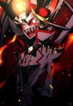  1boy blonde_hair demon demon_boy demon_horns demon_wings grassjeak hazbin_hotel highres horns looking_at_viewer lucifer_(hazbin_hotel) solo suit wings 