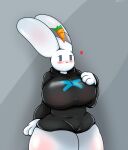 &lt;3 anthro big_breasts black_clothing black_sweater black_topwear blush bottomless breasts cari_(probablydemo) clothed clothing curvy_figure digital_media_(artwork) enon_nn eyelashes female front_view grey_background hand_on_breast heart_reaction hi_res huge_breasts lagomorph leporid long_ears mammal mouthless navel pattern_background portrait rabbit red_heart simple_background solo striped_background sweater sweater_only thick_thighs three-quarter_portrait three-quarter_view topwear topwear_only white_body wide_hips